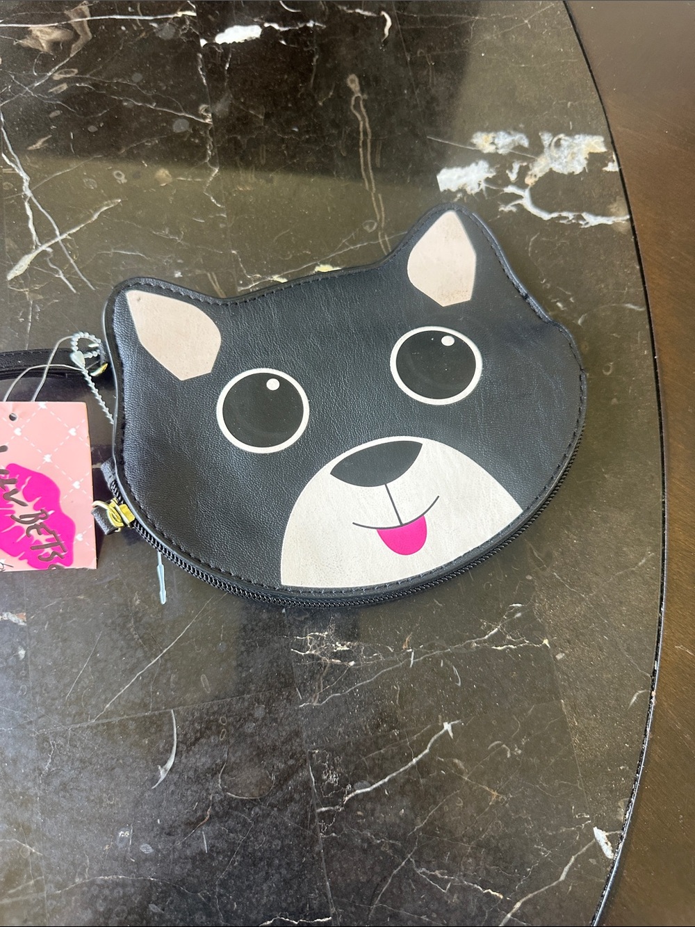 Betsey Johnson Black Cat Face Coin Purse Wristlet NWT
